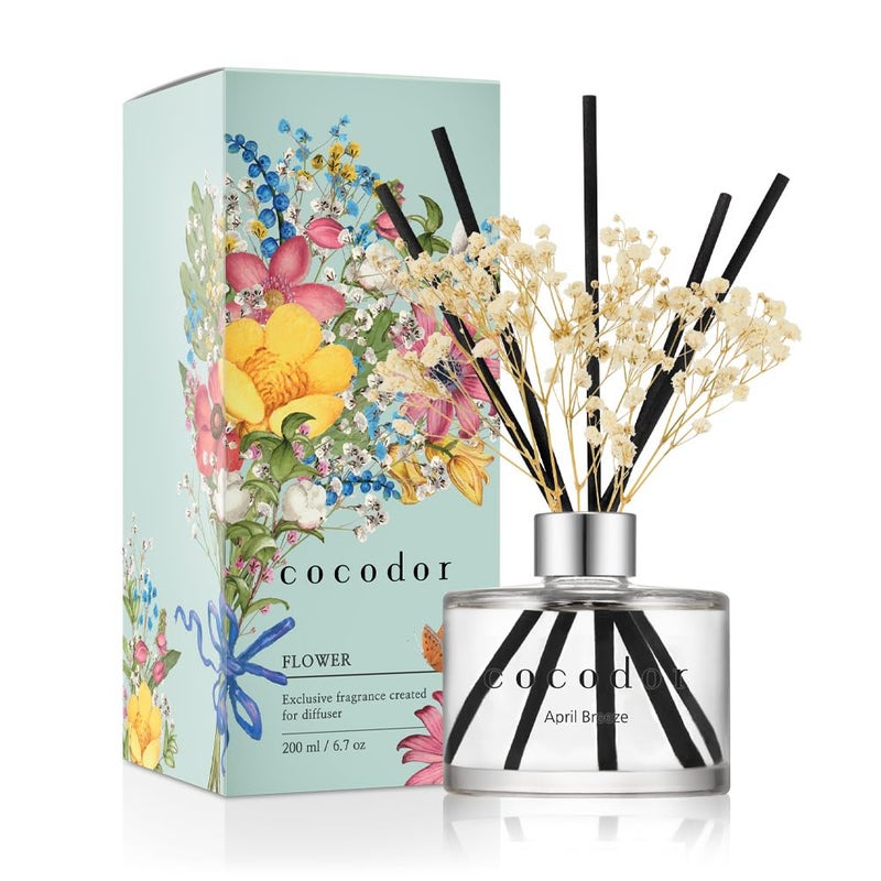 COCODOR Reed Diffuser Set with Preserved Baby's Breath with Sticks/April Breeze / 6.7oz / Scent Fragrance Oil Diffuser for Bedroom Bathroom Home Decor - Image 1